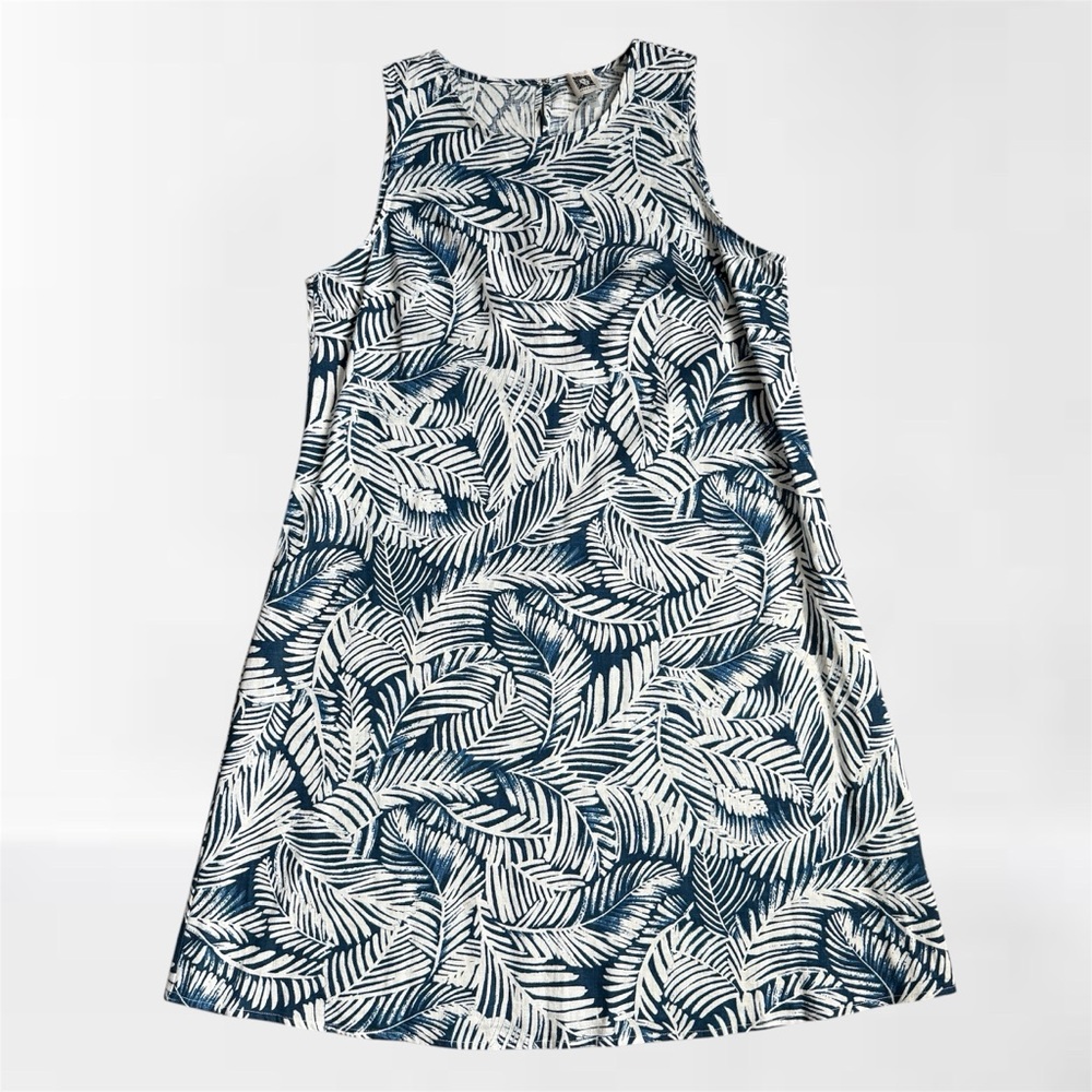 Anne Klein Palm Leaf Print Linen Blend Dress